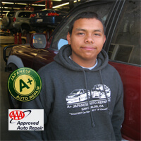 Meet our auto repair experts Jose Vasquez, automotive repair apprentice and lube tech at A+ Japanese Auto Repair in San Carlos, CA